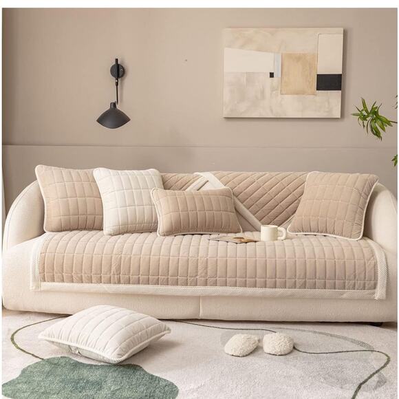 Velvet Plush Plaid Quilted Sofa Cover Super Soft 43" x 94" - Picture 2 of 3